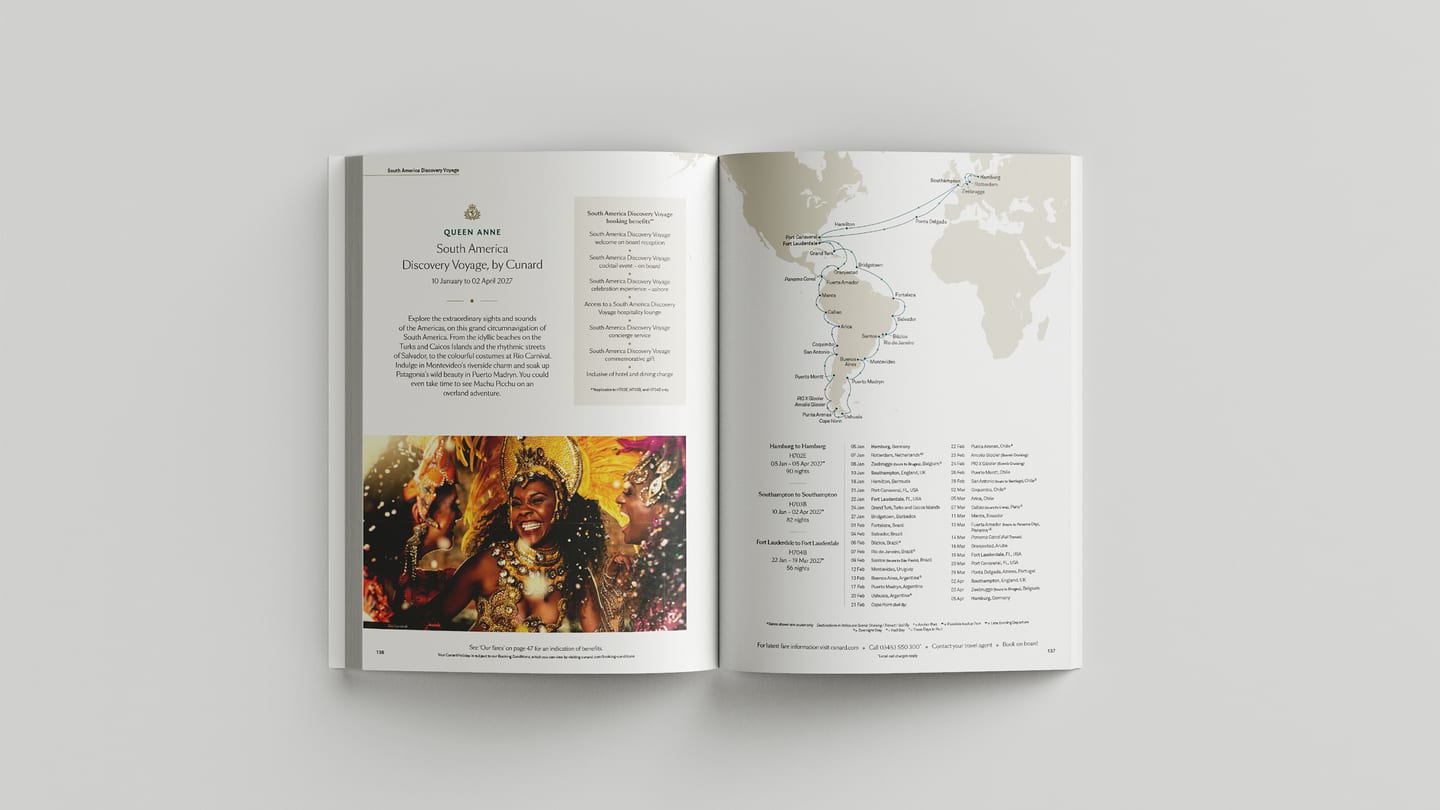 Closing brochure spread showing the voyage map