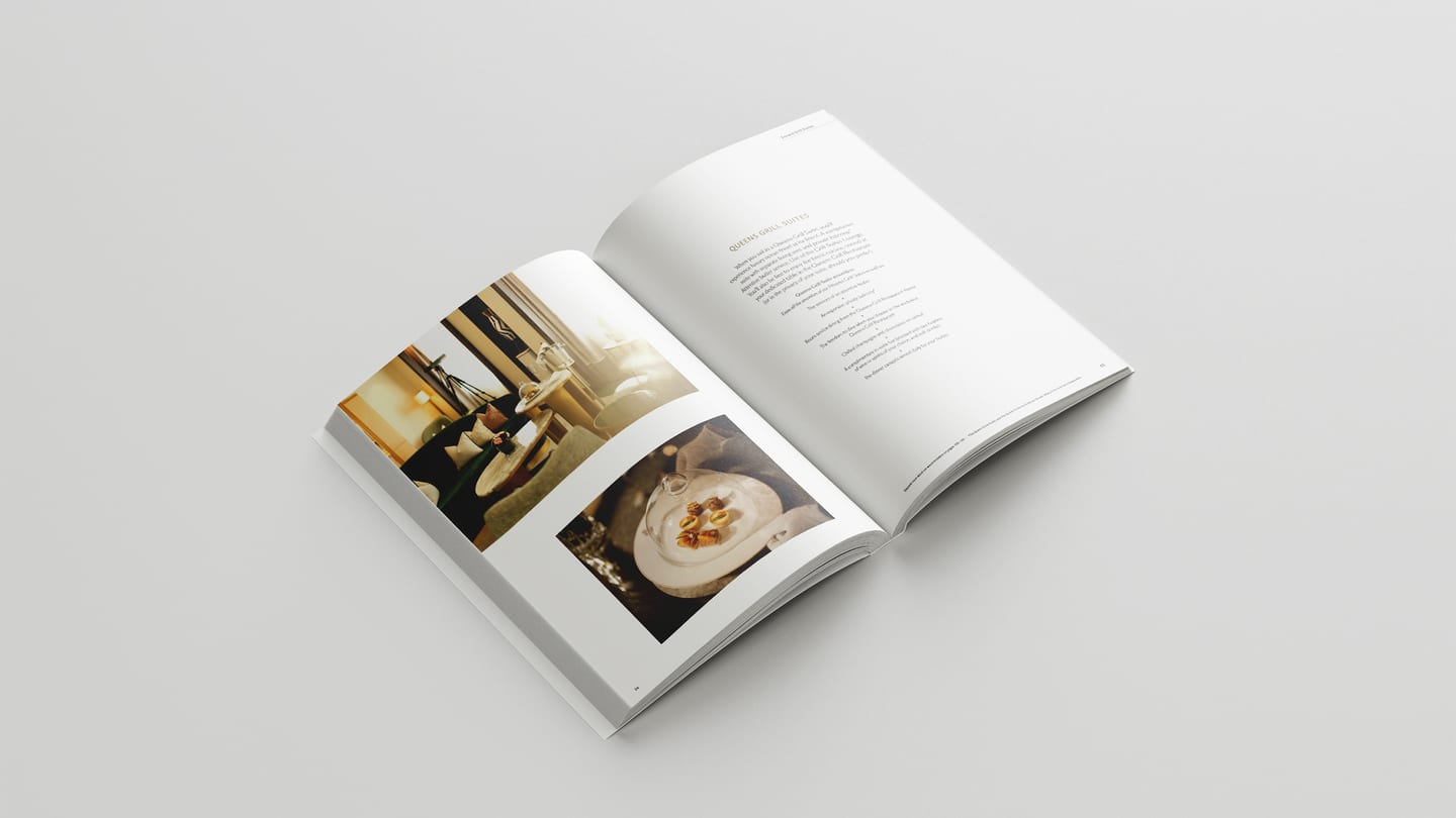 Brochure spread showing the suites and accommodation pages