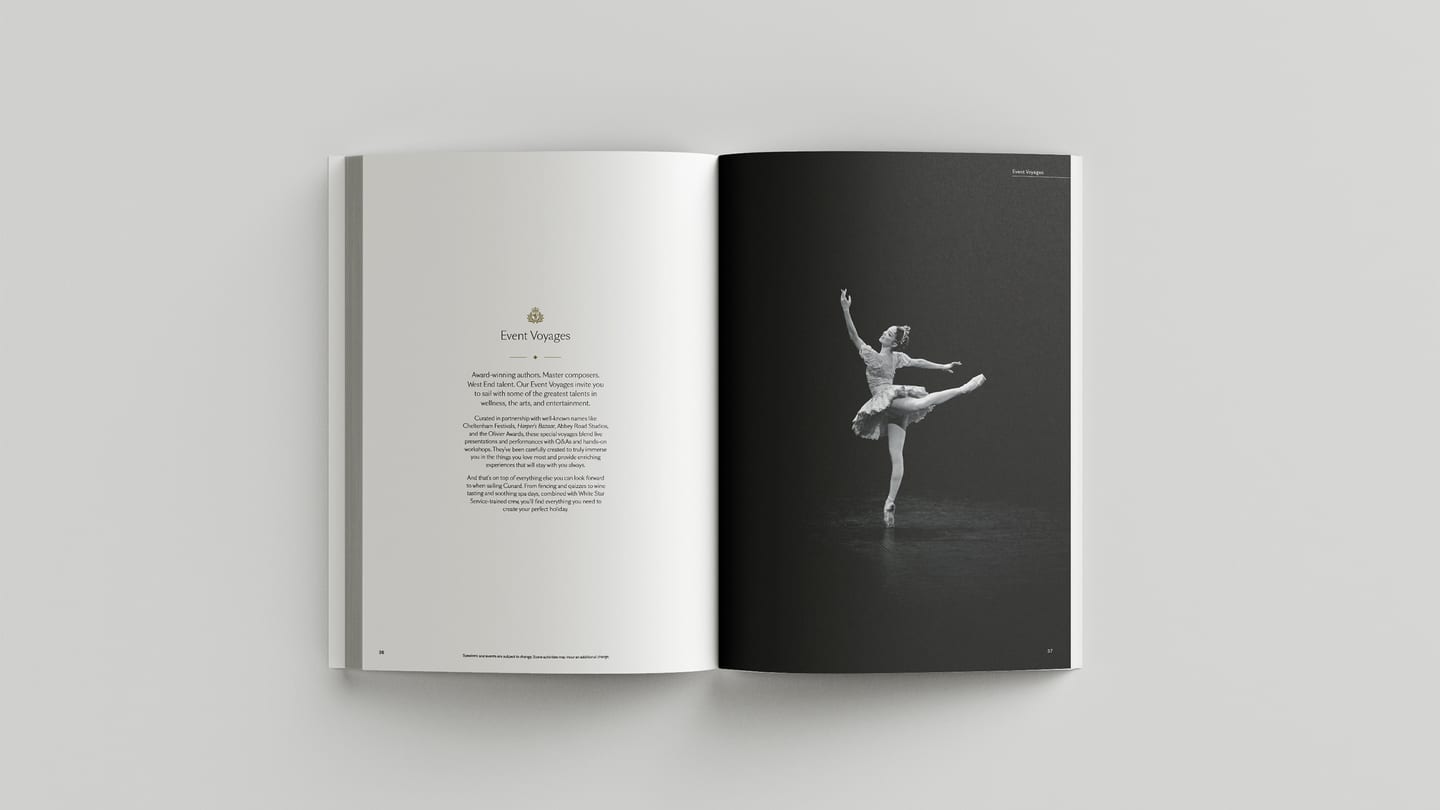 Brochure spread introducing the Event Voyages programme
