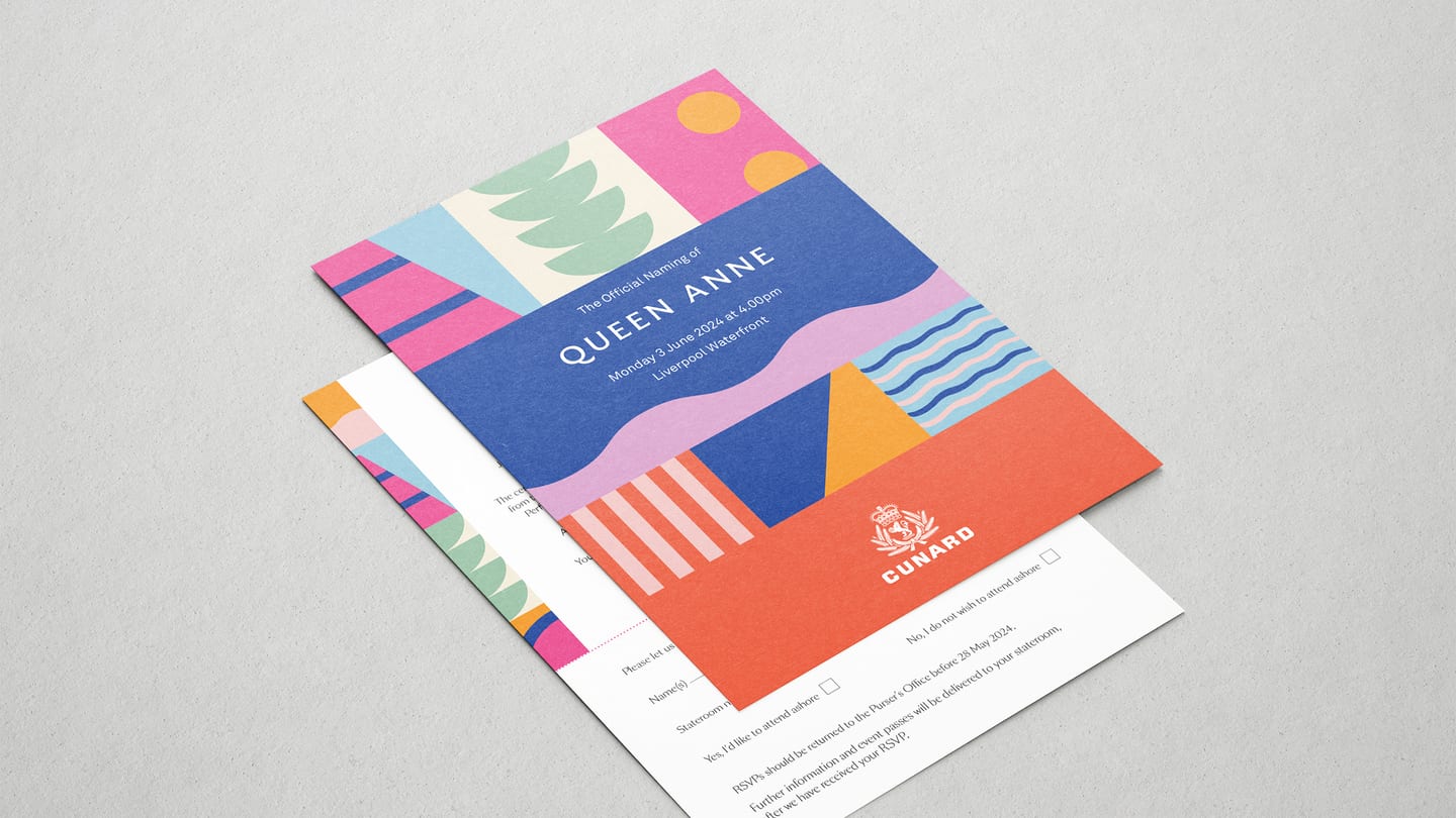 Printed invitation suite for the Queen Anne naming ceremony