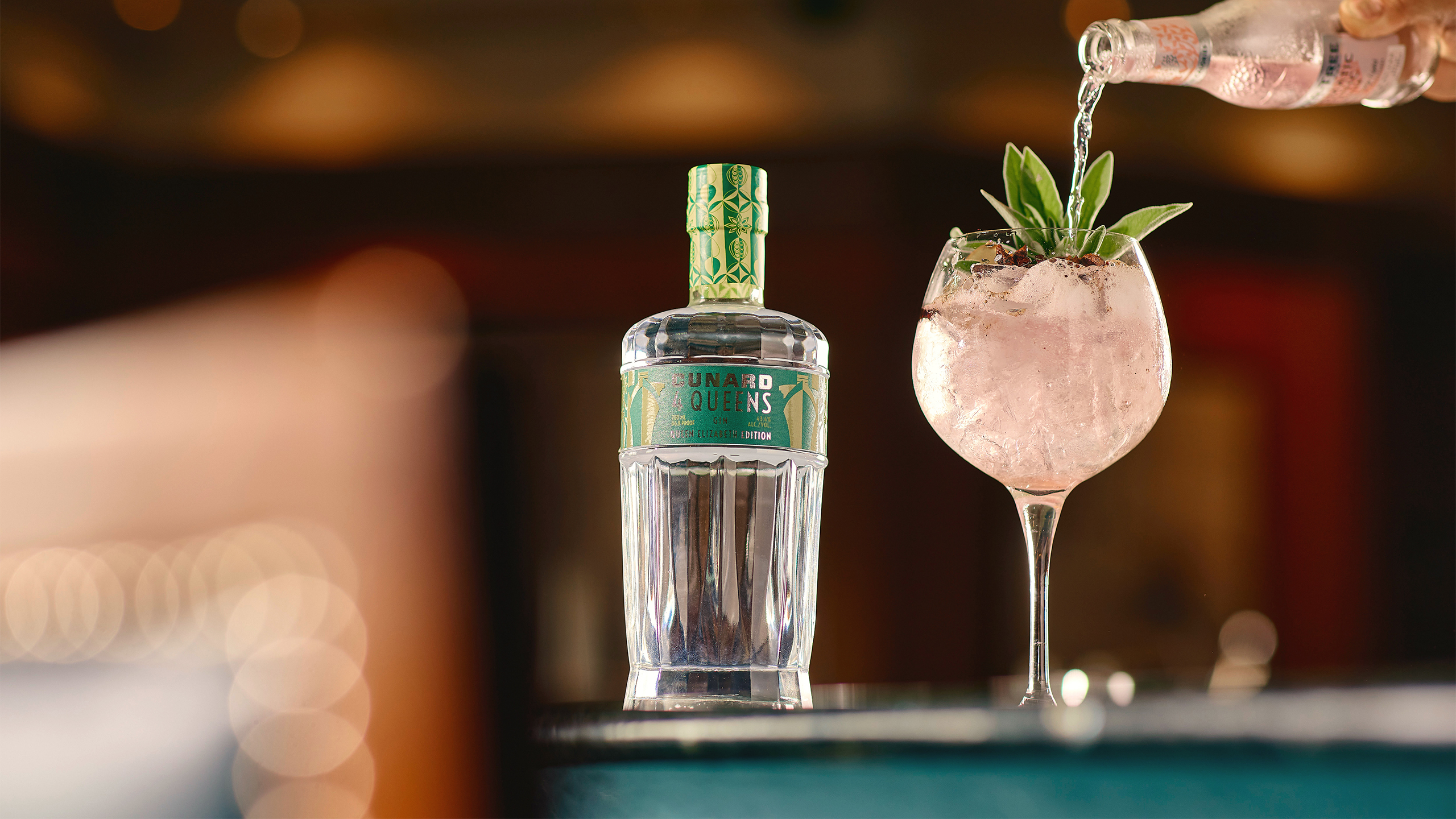 Queen Elizabeth edition served at the bar with tonic poured over ice