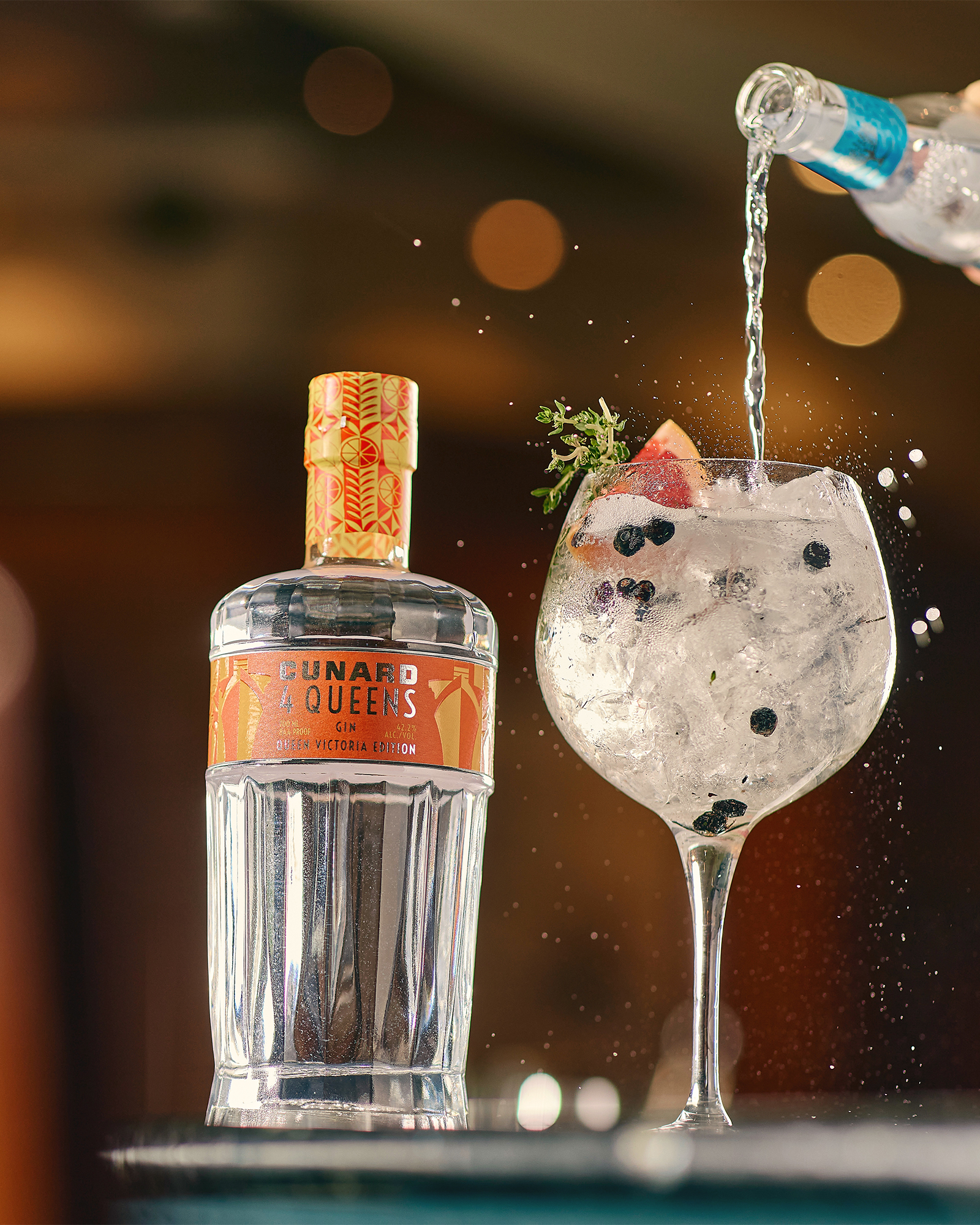 Tonic poured over a Queen Victoria edition gin serve