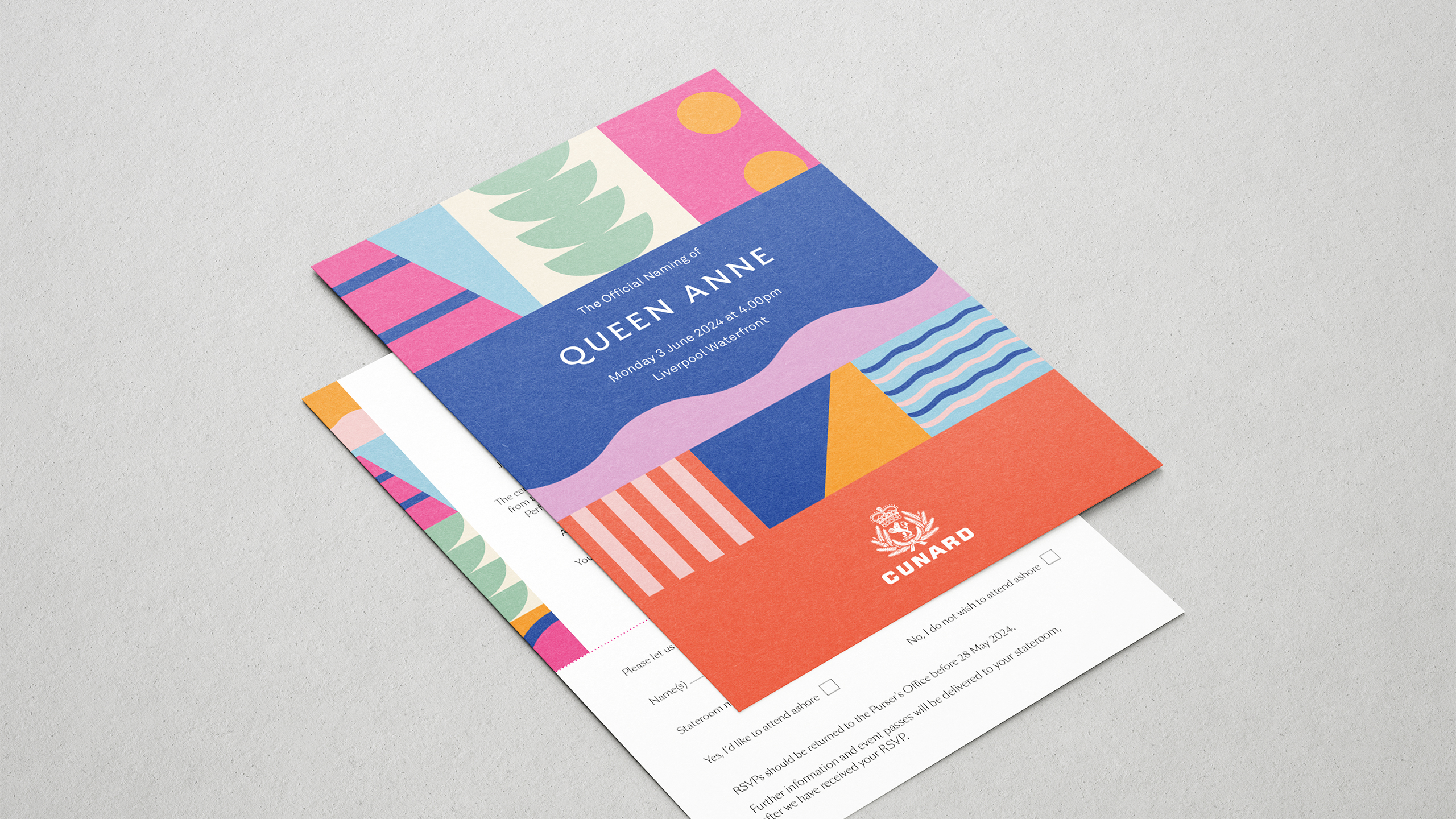 Printed invitation suite for the Queen Anne naming ceremony